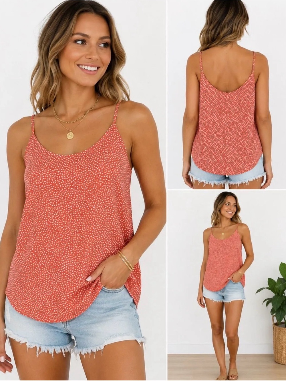 Blu Pepper Coral Ditsy Print Spaghetti Strap Cami